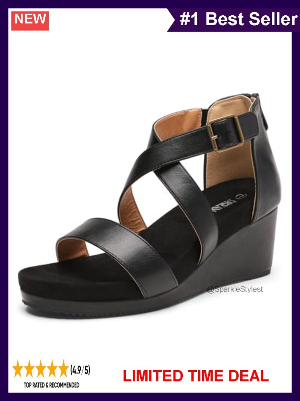 Faux Leather Platform Wedge Sandals Ankle Strap Summer